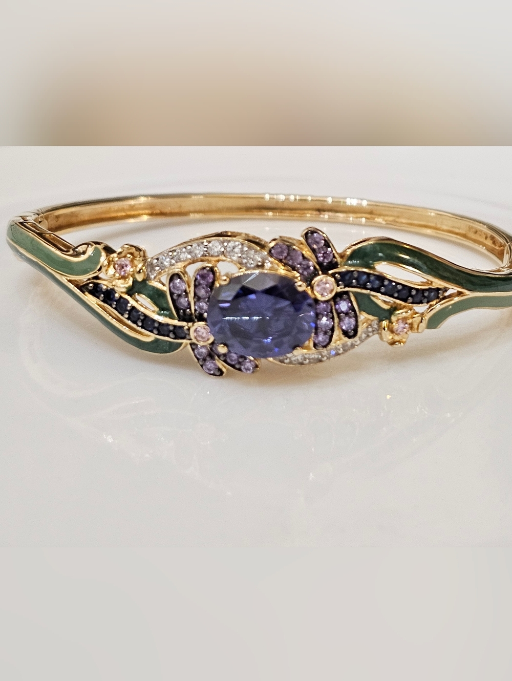 Rare Victoria Wieck Tanzanite Dragonfly Hinged Bangle Vermeil